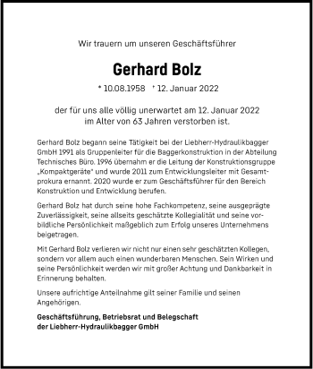 Traueranzeige von Gerhard Bolz von Memminger Zeitung