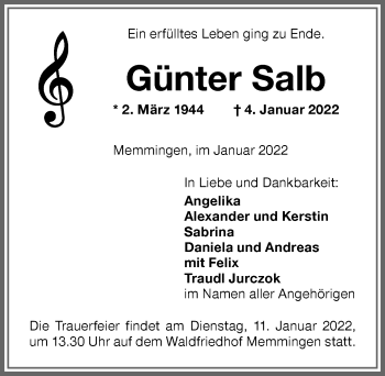 Traueranzeige von Günter Salb von Memminger Zeitung
