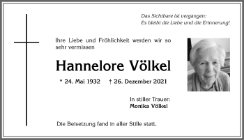 Traueranzeige von Hannelore Völkel von Allgäuer Anzeigeblatt