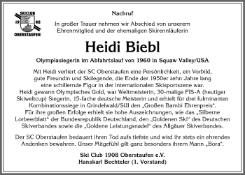 Traueranzeige von Heidi Biebl von Allgäuer Anzeigeblatt