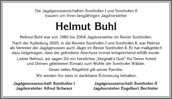Traueranzeige von Helmut Buhl von Allgäuer Anzeigeblatt