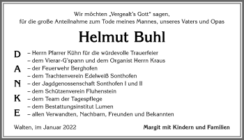 Traueranzeige von Helmut Buhl von Allgäuer Anzeigeblatt