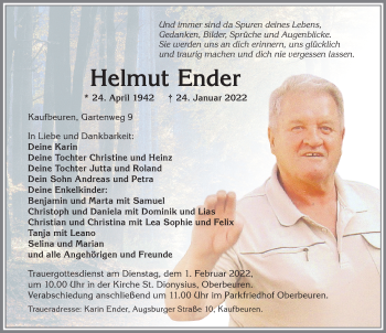 Traueranzeige von Helmut Ender von Allgäuer Zeitung, Kaufbeuren/Buchloe