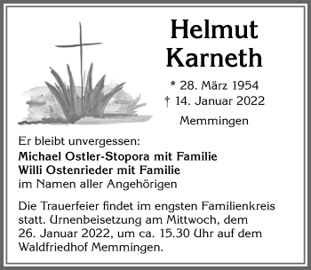 Traueranzeige von Helmut Karneth von Memminger Zeitung