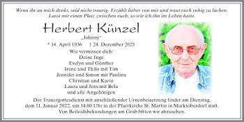 Traueranzeige von Herbert Künzel von Allgäuer Zeitung, Marktoberdorf