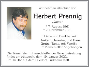 Traueranzeige von Herbert Prennig von Allgäuer Zeitung
