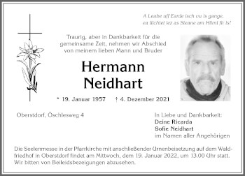 Traueranzeige von Hermann Neidhart von Allgäuer Anzeigeblatt