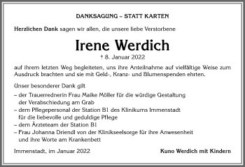 Traueranzeige von Irene Werdich von Allgäuer Anzeigeblatt
