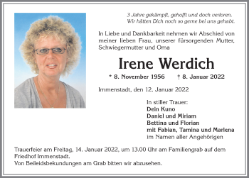 Traueranzeige von Irene Werdich von Allgäuer Anzeigeblatt