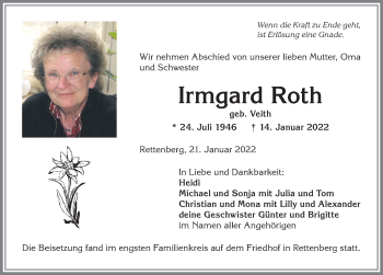 Traueranzeige von Irmgard Roth von Allgäuer Anzeigeblatt