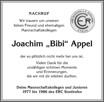 Traueranzeige von Joachim Appel von Allgäuer Anzeigeblatt