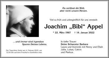 Traueranzeige von Joachim Appel von Allgäuer Anzeigeblatt
