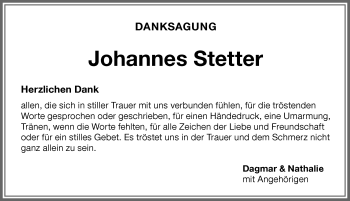 Traueranzeige von Johannes Stetter von Memminger Zeitung