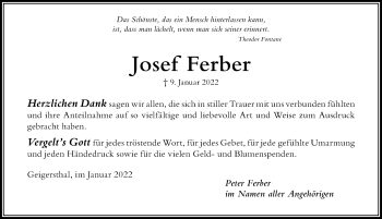 Traueranzeige von Josef Ferber von Der Westallgäuer