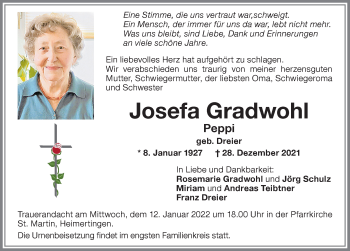 Traueranzeige von Josefa Gradwohl von Memminger Zeitung