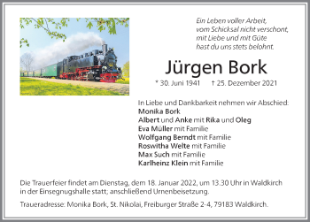 Traueranzeige von Jürgen Bork von Memminger Zeitung