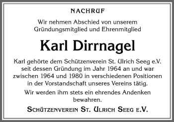 Traueranzeige von Karl Dirrnagel von Allgäuer Zeitung, Füssen
