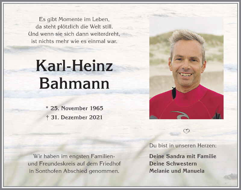  Traueranzeige für Karl-Heinz Bahmann vom 15.01.2022 aus Allgäuer Anzeigeblatt