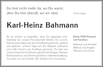 Traueranzeige von Karl-Heinz Bahmann von Allgäuer Anzeigeblatt