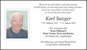 Traueranzeige von Karl Satzger von Allgäuer Zeitung, Füssen