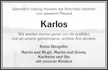 Traueranzeige von Karlos  von Allgäuer Anzeigeblatt