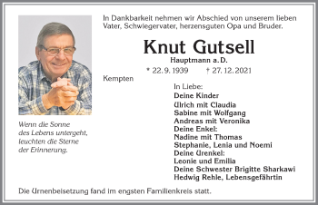 Traueranzeige von Knut Gutseil von Allgäuer Zeitung,Kempten