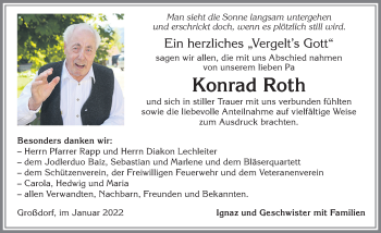 Traueranzeige von Konrad Roth von Allgäuer Anzeigeblatt