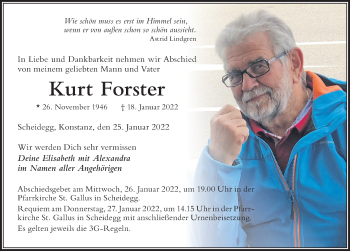 Traueranzeige von Kurt Forster von Der Westallgäuer