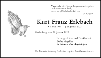 Traueranzeige von Kurt Franz Erlebach von Der Westallgäuer