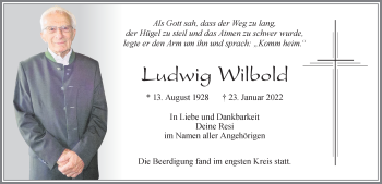 Traueranzeige von Ludwig Wilbold von Allgäuer Zeitung