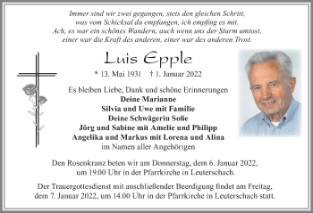 Traueranzeige von Luis Epple von Allgäuer Zeitung, Marktoberdorf