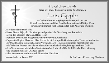 Traueranzeige von Luis Epple von Allgäuer Zeitung, Marktoberdorf