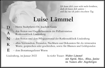 Traueranzeige von Luise Lämmel von Der Westallgäuer