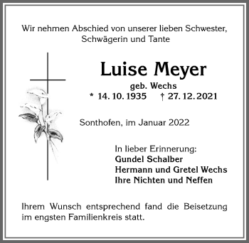 Traueranzeige von Luise Meyer von Allgäuer Anzeigeblatt