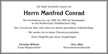 Traueranzeige von Manfred Conrad von Allgäuer Anzeigeblatt