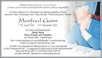 Traueranzeige von Manfred Gann von Allgäuer Zeitung, Marktoberdorf