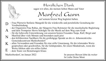 Traueranzeige von Manfred Gann von Allgäuer Zeitung, Marktoberdorf
