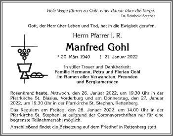 Traueranzeige von Manfred Gohl von Allgäuer Anzeigeblatt