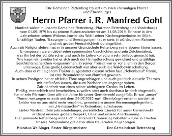 Traueranzeige von Manfred Gohl von Allgäuer Zeitung,Kempten