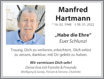 Traueranzeige von Manfred Hartmann von Memminger Zeitung