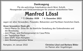Traueranzeige von Manfred Lössl von Allgäuer Zeitung,Kempten