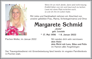 Traueranzeige von Margarete Schmid von Allgäuer Anzeigeblatt