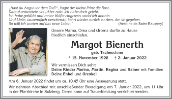 Traueranzeige von Margot Bienerth von Allgäuer Zeitung,Kempten