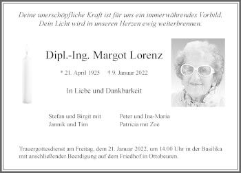 Traueranzeige von Margot Lorenz von Memminger Zeitung