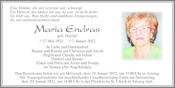 Traueranzeige von Maria Endras von Allgäuer Zeitung, Marktoberdorf