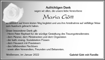 Traueranzeige von Maria Gött von Allgäuer Zeitung, Füssen
