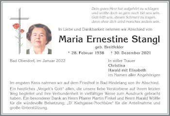 Traueranzeige von Maria Ernestine Stangl von Allgäuer Anzeigeblatt