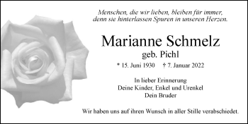 Traueranzeige von Marianne Schmelz von Allgäuer Zeitung, Füssen