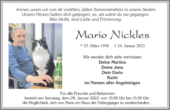 Traueranzeige von Mario Nickles von Allgäuer Zeitung, Füssen