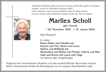 Traueranzeige von Marlies Scholl von Allgäuer Anzeigeblatt